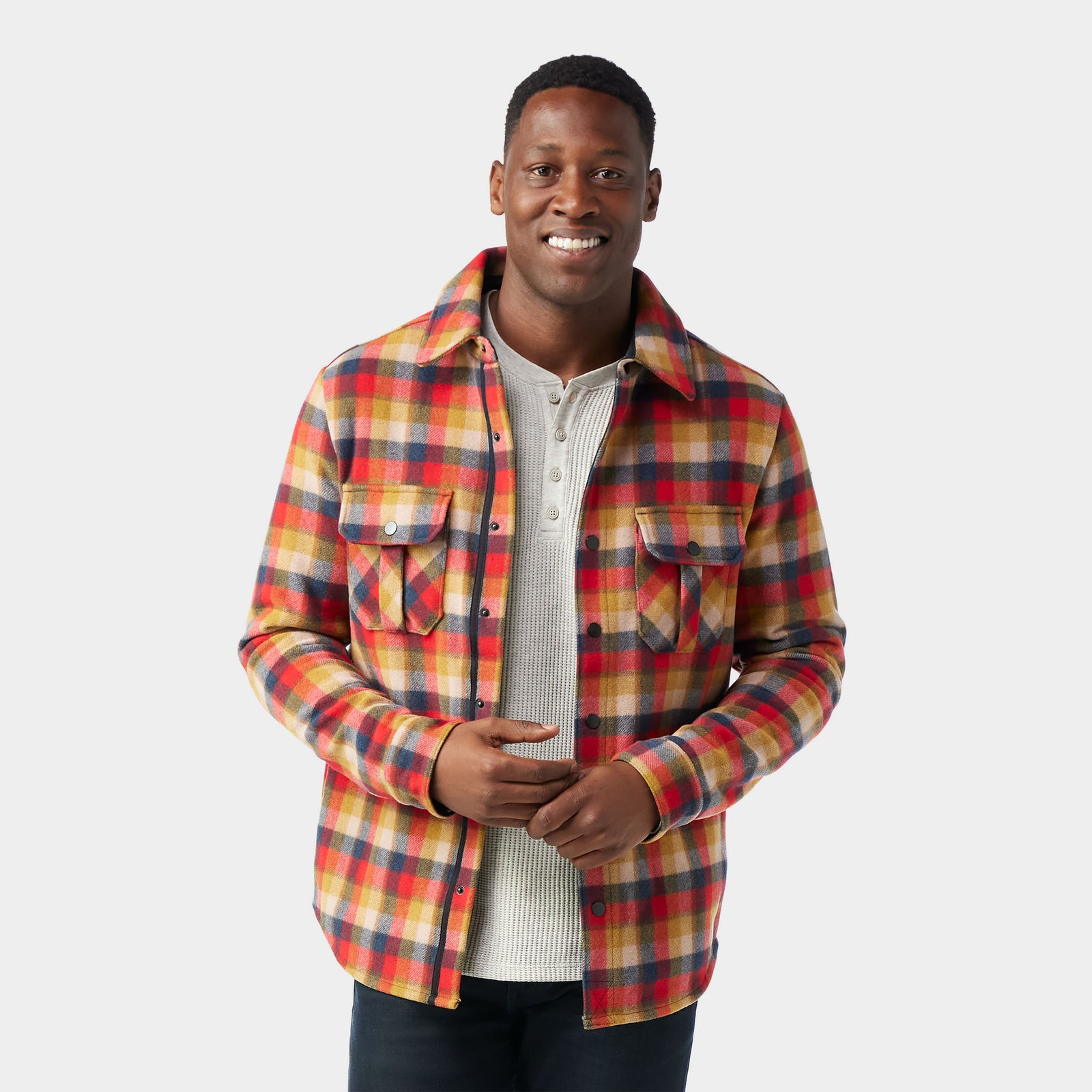 Anchor Line Shirt Jacket - Rhythmic Red Plaid