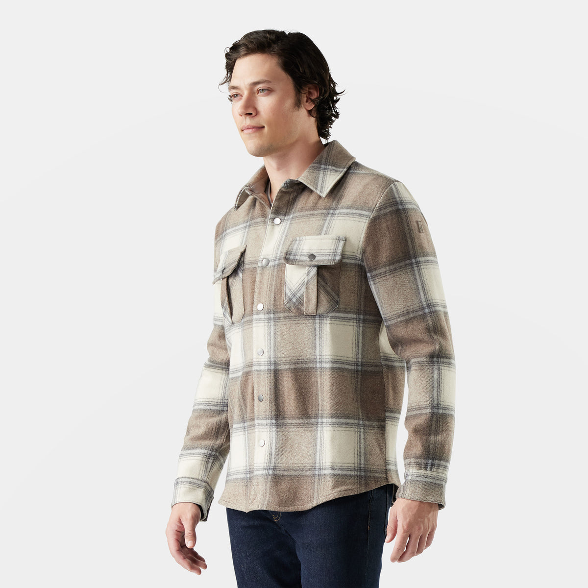 Anchor Line Shirt Jacket Almond Plaid - 1