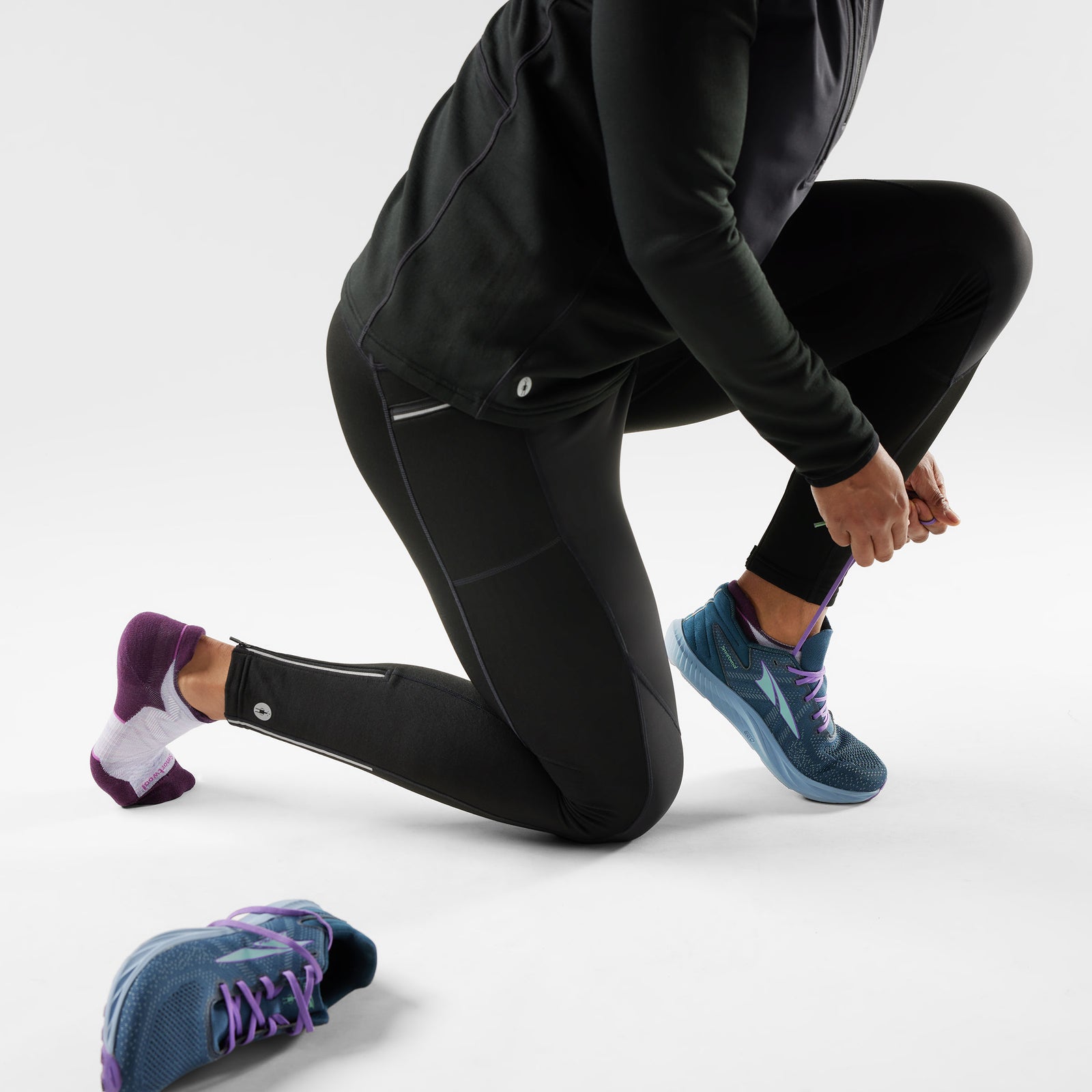 Women's Run Low Ankle Socks Purple-White - ver - 2