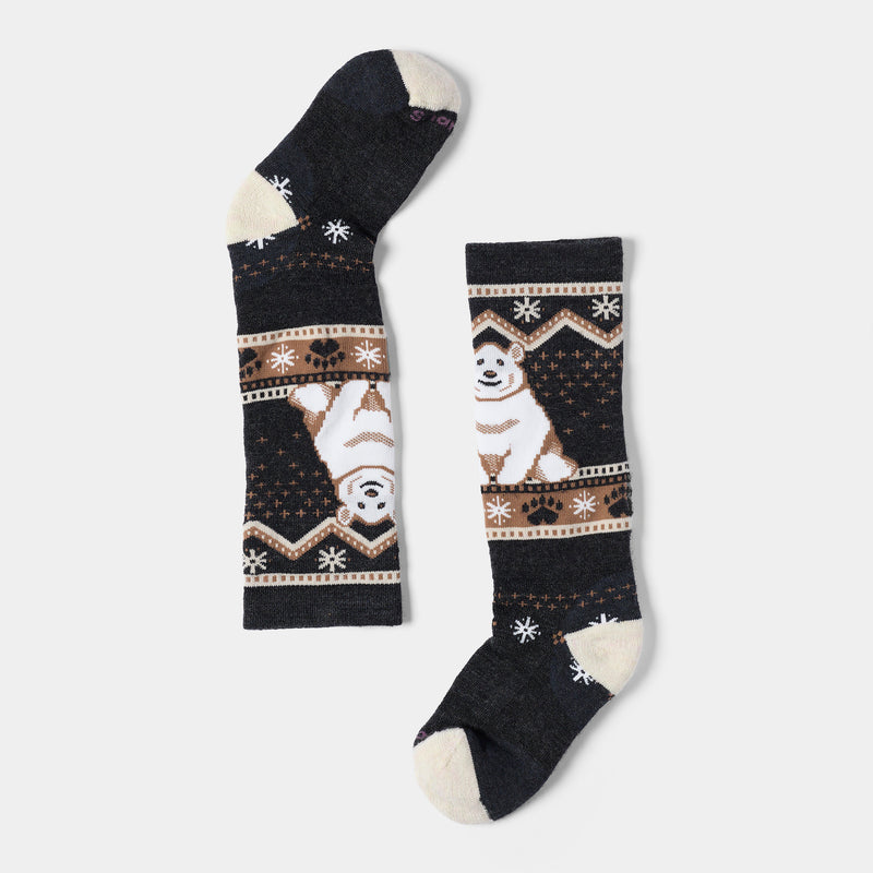 Kids' Wintersport Polar Bear Pattern Over The Calf Socks - Charcoal / L