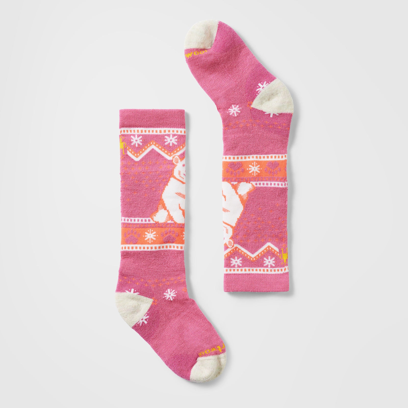 Kids' Wintersport Polar Bear Pattern Over The Calf Socks Garden Pink - ver - 1