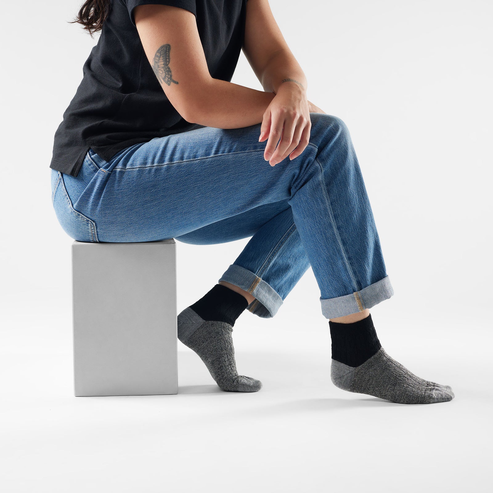 Women's Everyday Cable Ankle Socks Black - ver - 2
