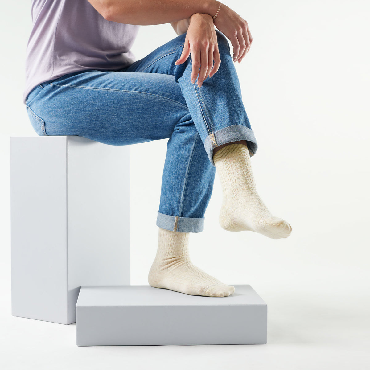 Women's Everyday Cable Crew Socks Moonbeam - 2