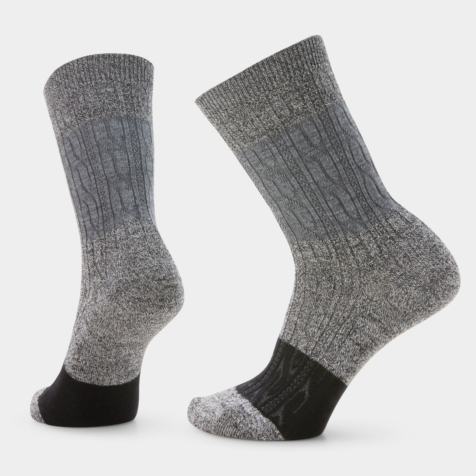 Women's Everyday Color Block Cable Crew Socks Charcoal - ver - 1