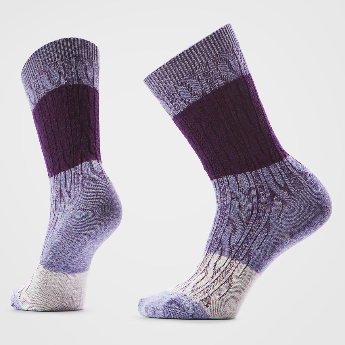 Women's Everyday Color Block Cable Crew Socks Charcoal - ver - 1