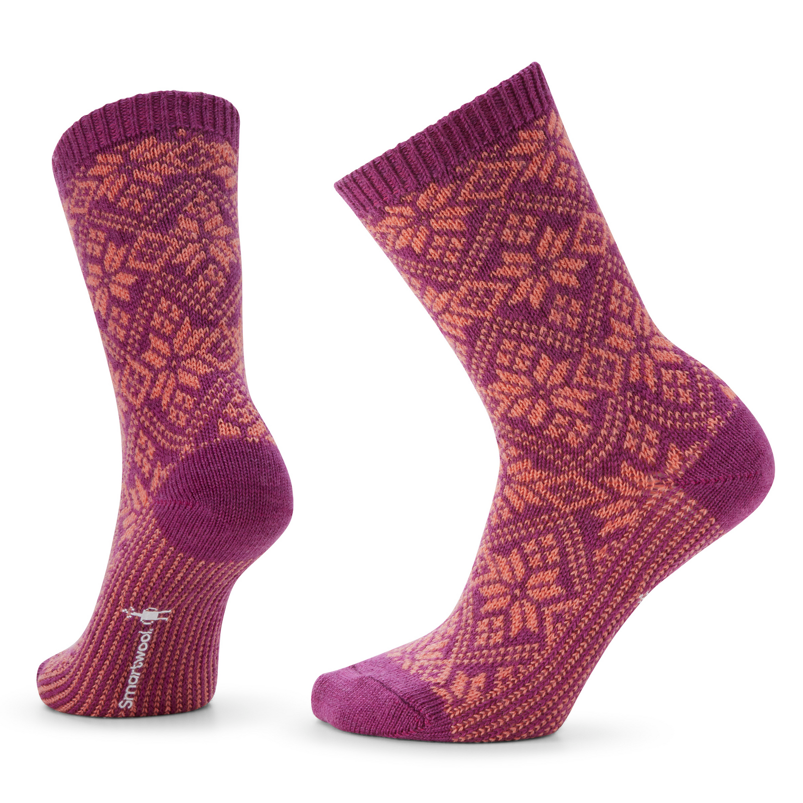 Women's Everyday Cozy Traditional Snowflake Crew Socks Tibetan Red - ver - 1