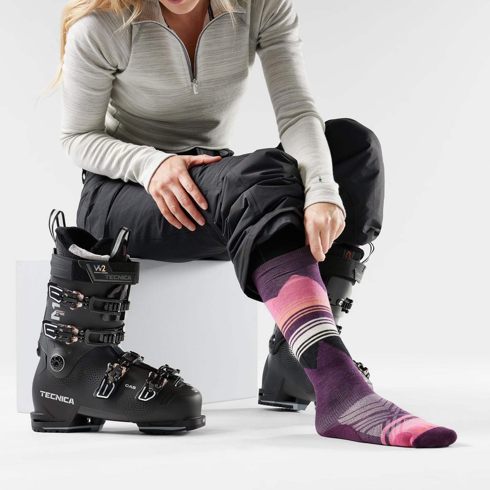 Women's Ski Pattern Over The Calf Socks Ash - ver - 2