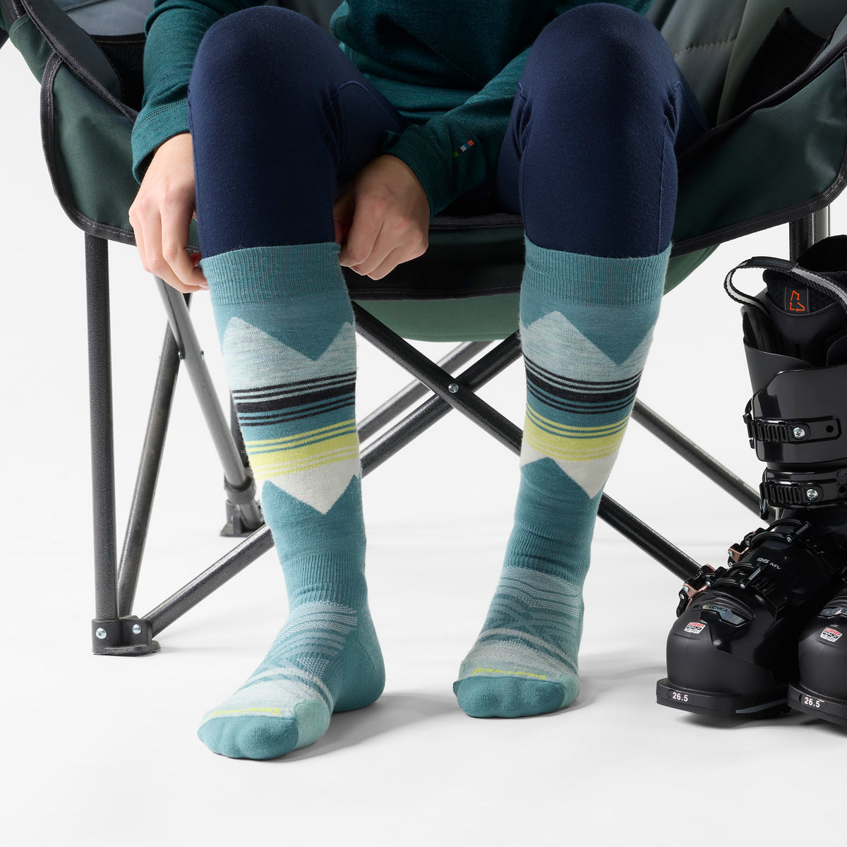 Women's Ski Pattern Over The Calf Socks Dusty Teal - ver - 2