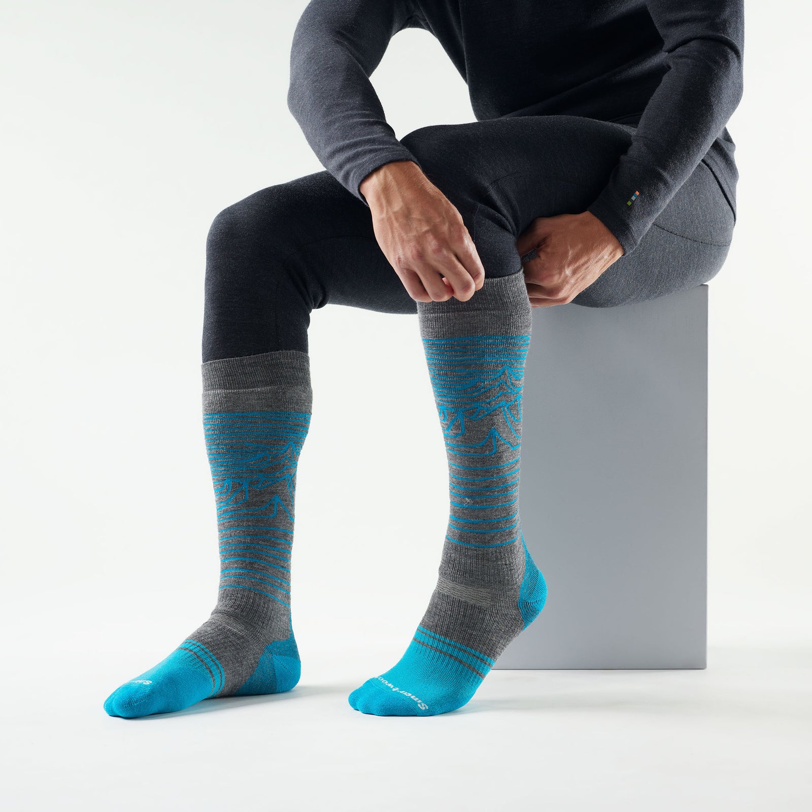 Snowboard Iguchi Pattern Over The Calf Socks Charcoal - ver - 2