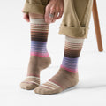 Women's Everyday Stitch Stripe Crew Socks Fossil-Chestnut - ver - 2