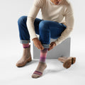 Women's Everyday Stitch Stripe Crew Socks Fossil-Purple - ver - 2