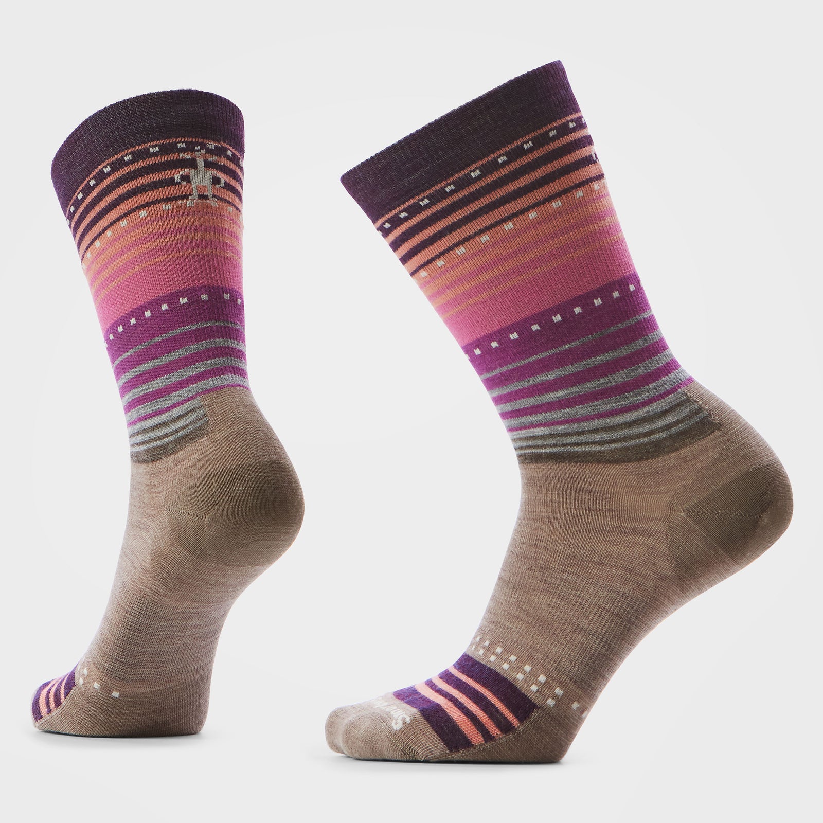 Women's Everyday Stitch Stripe Crew Socks Fossil-Purple - ver - 1