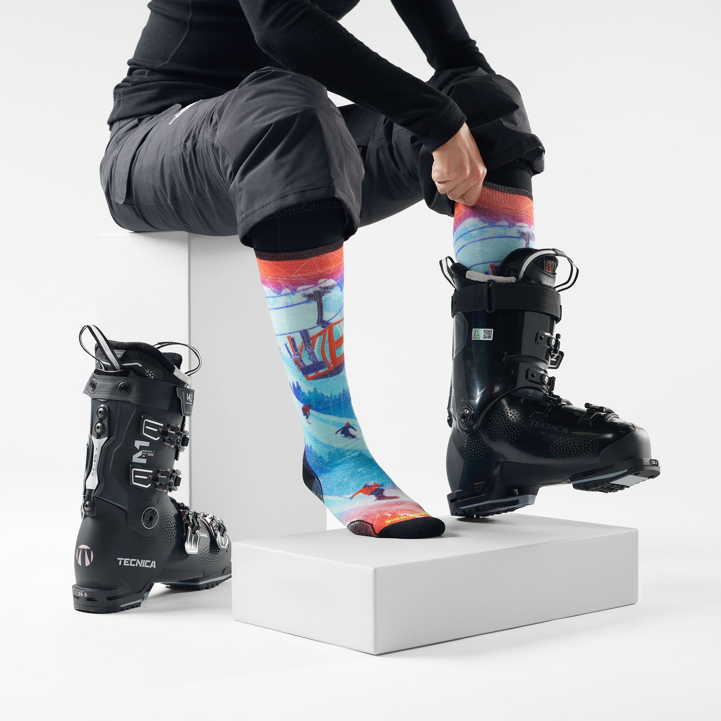 Ski Ski Day Print Over The Calf Socks - Laguna Blue