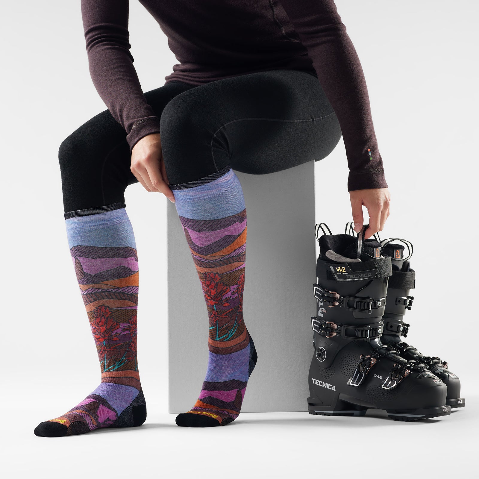 Chaussette de ski sous-genou Floral Field pour femmes  - voir - 2