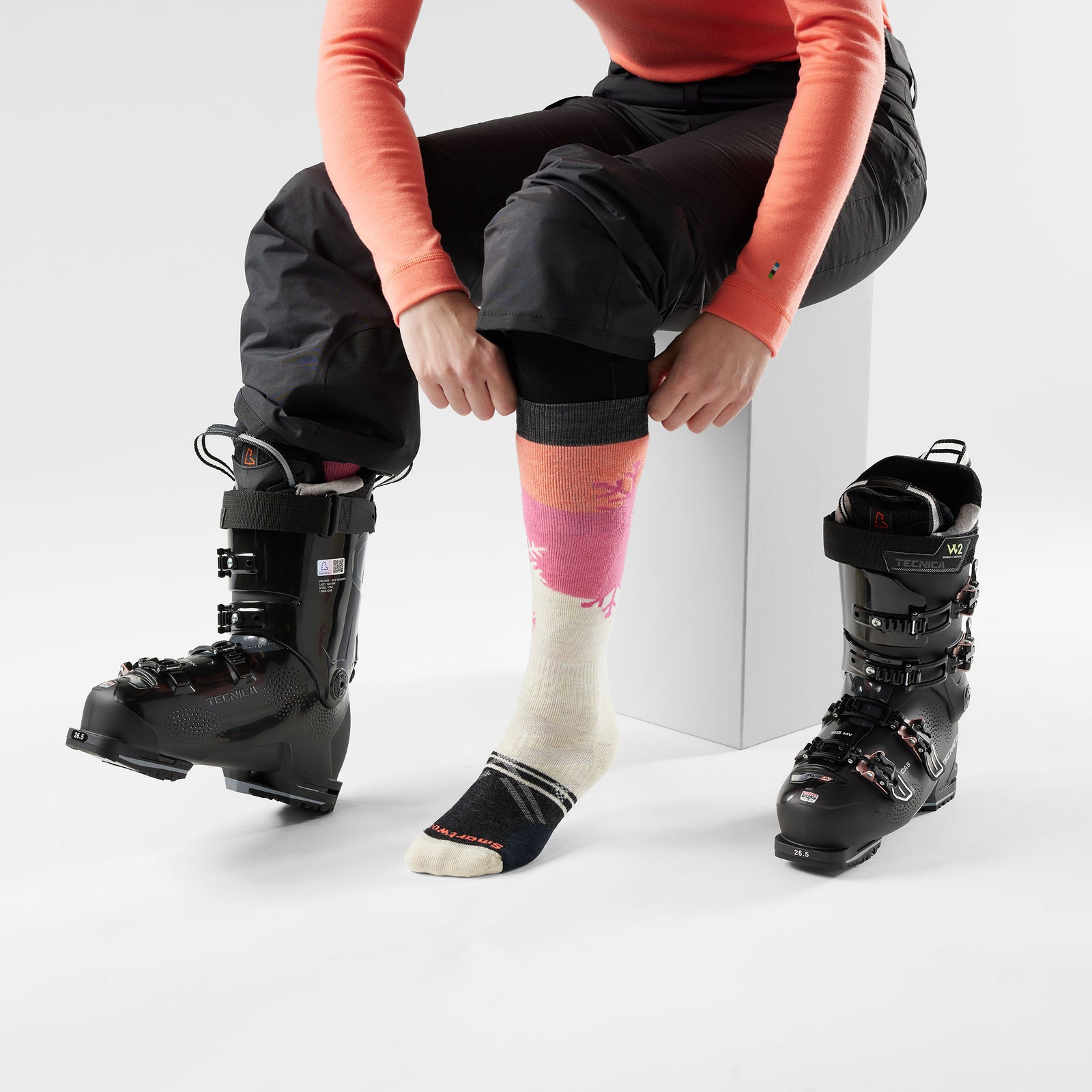 Women's Ski Snowpocalypse Pattern Over The Calf Socks Purple Eclipse - ver - 2