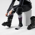 Women's Ski Snowpocalypse Pattern Over The Calf Socks Purple Eclipse - ver - 2