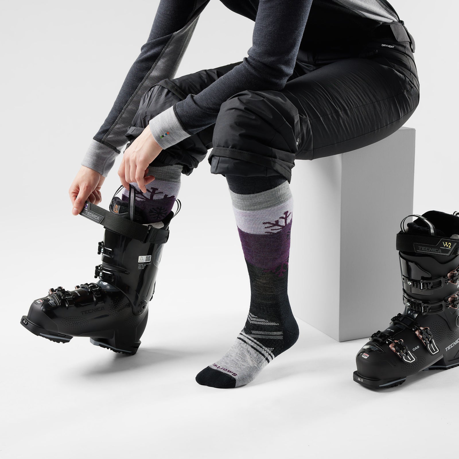Women's Ski Snowpocalypse Pattern Over The Calf Socks Purple Eclipse - ver - 2