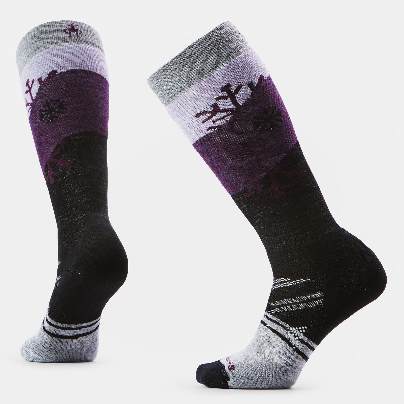 Women's Ski Snowpocalypse Pattern Over The Calf Socks Purple Eclipse - ver - 1