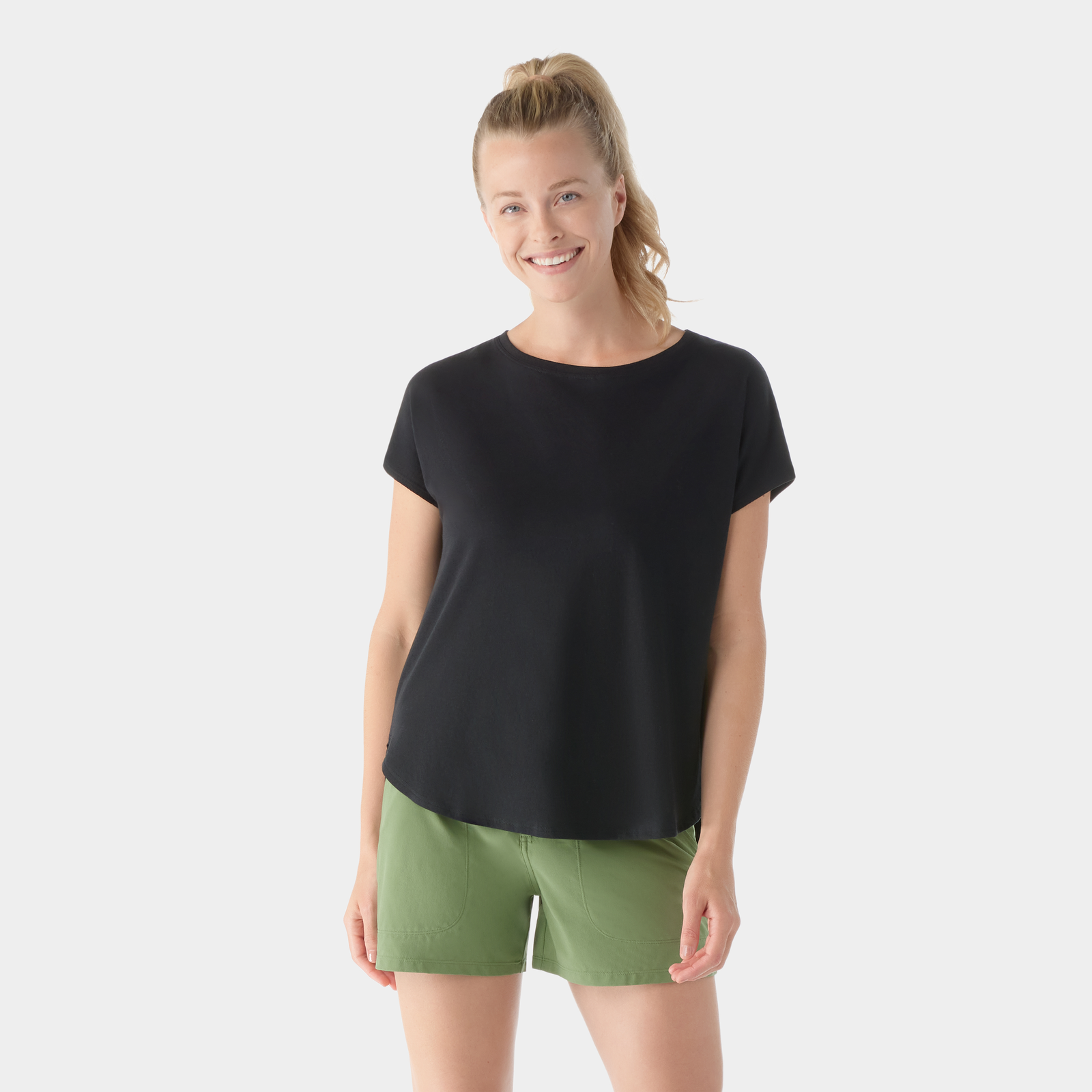Women's Short Sleeve Swing Top Black - ver - 1