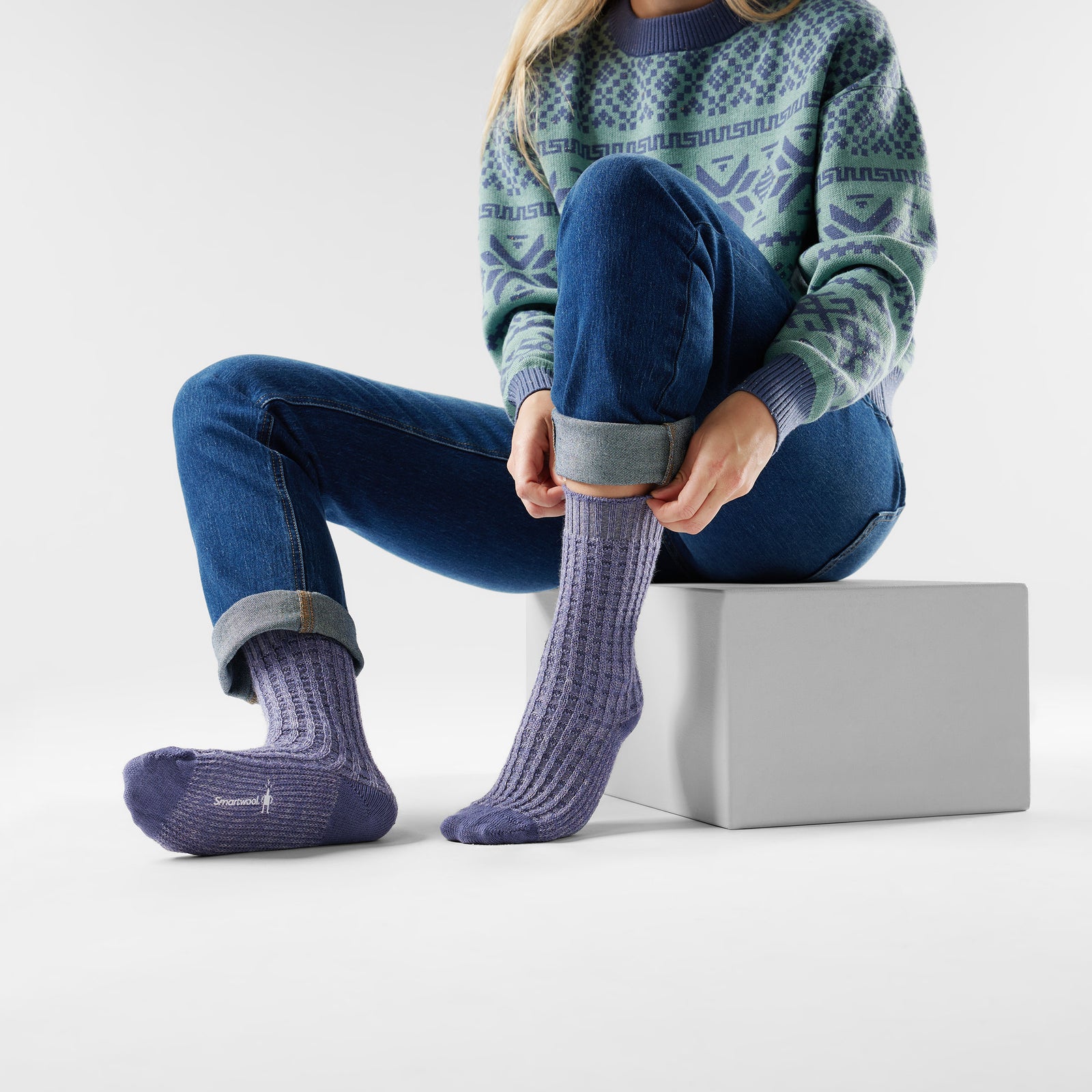 Women's Everyday Cozy Waffle Press Crew Socks Chalk Violet - ver - 2