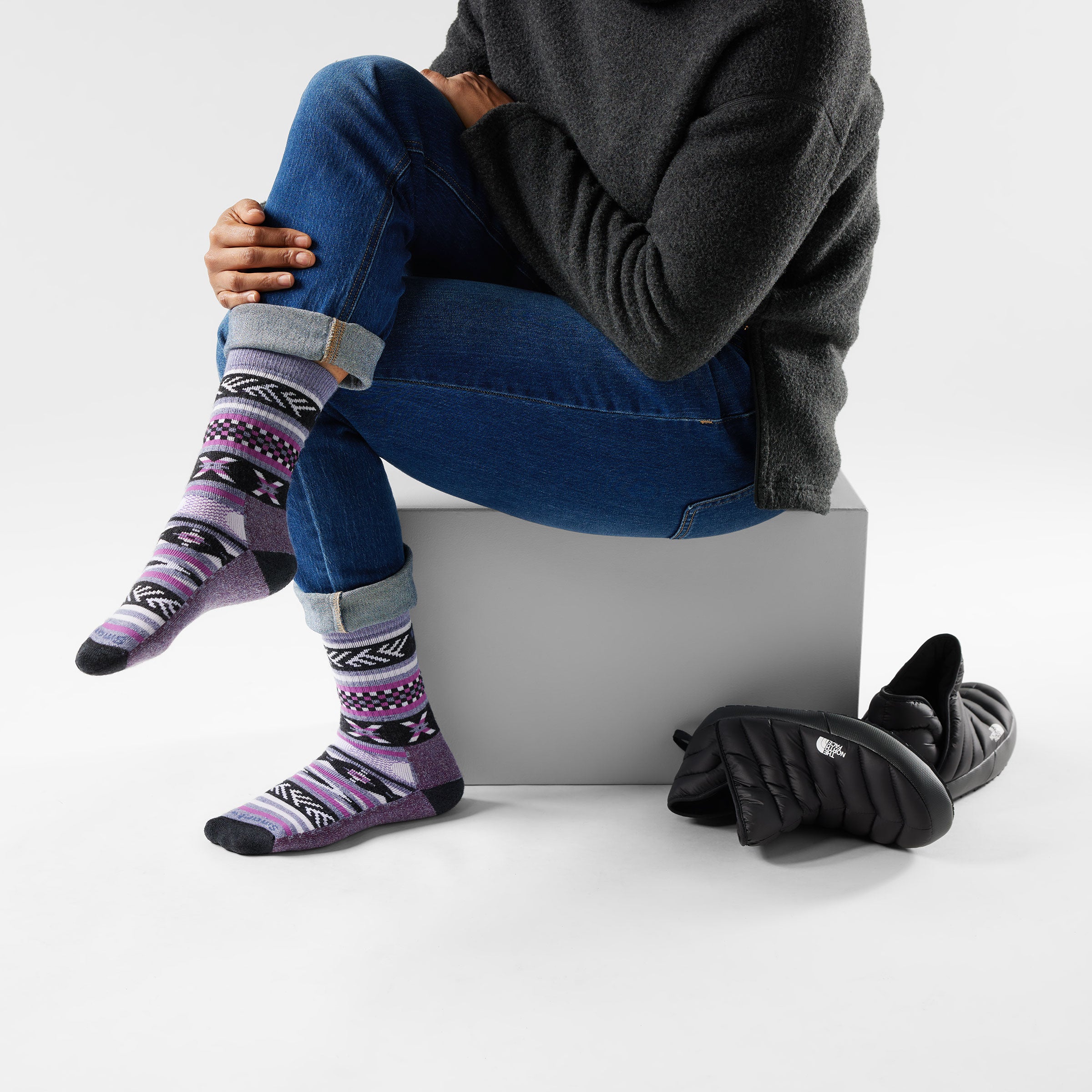 Everyday Cozy Cabin Games Crew Socks - Chalk Violet
