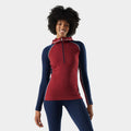 Women's Classic Thermal Merino Base Layer 1/2 Zip Hoodie Currant Heather - ver - 1