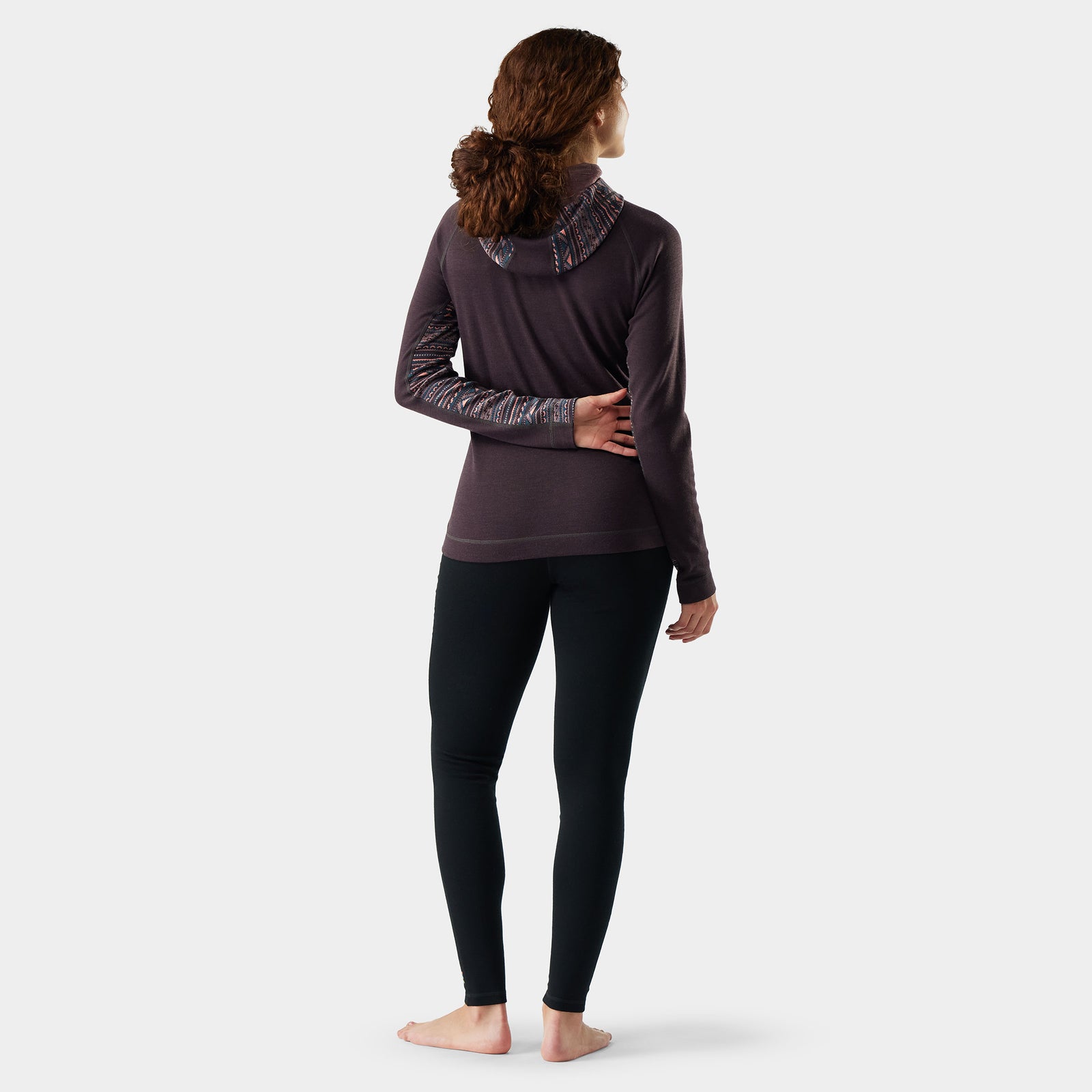Women's Classic Thermal Merino Base Layer 1/2 Zip Hoodie Currant Heather - ver - 2