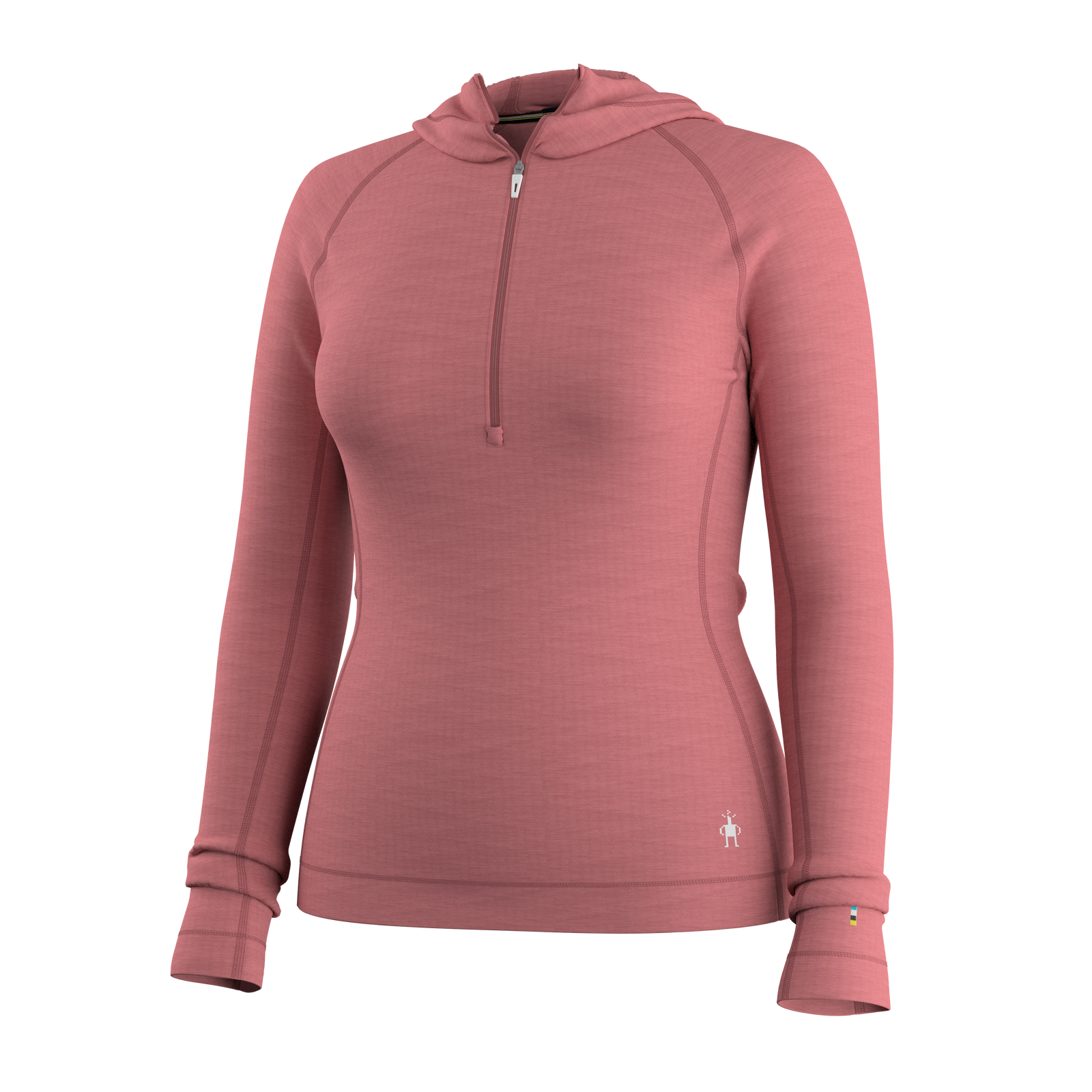 Women's Classic Thermal Merino Base Layer 1/2 Zip Hoodie Rosewood Heather - ver - 4