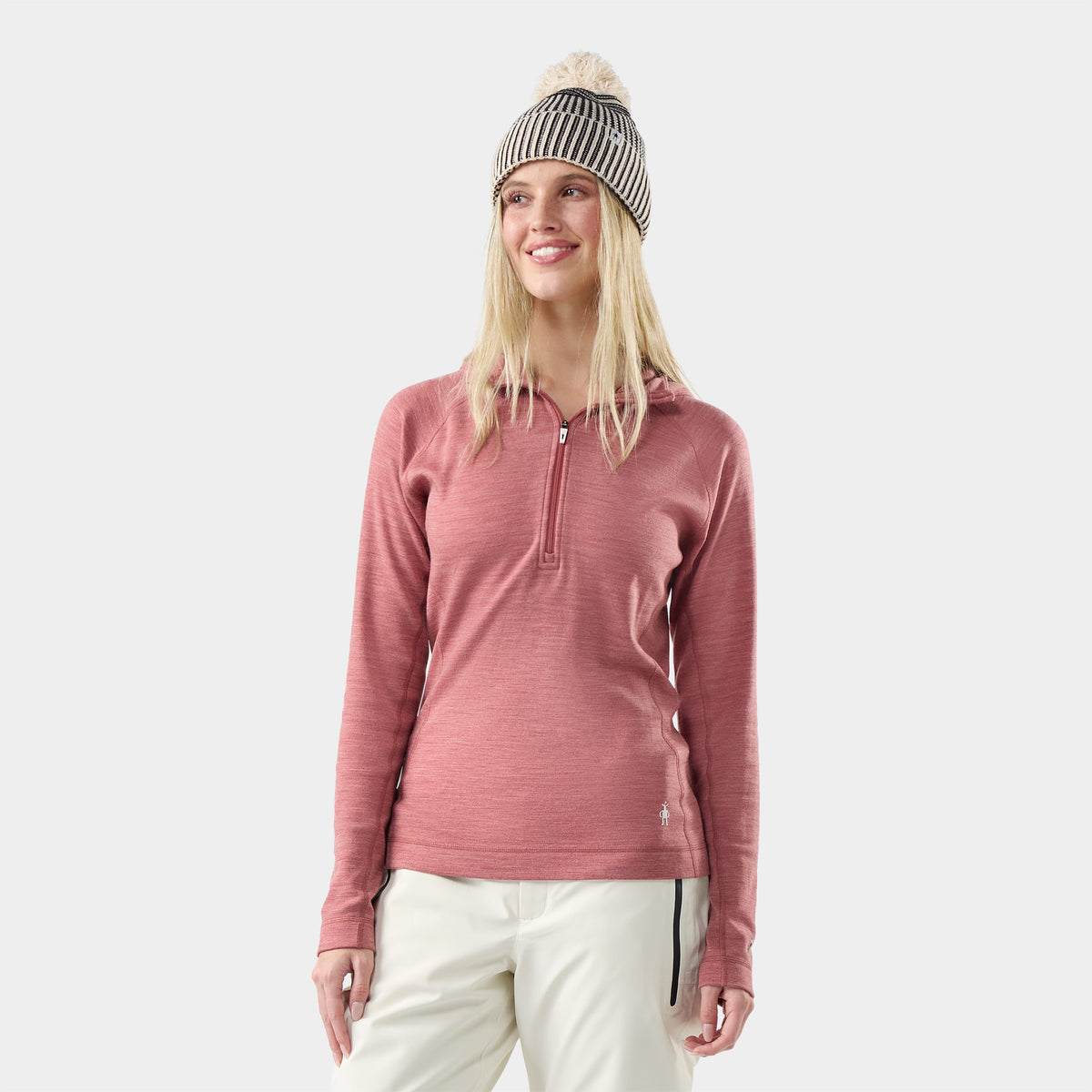 Women's Classic Thermal Merino Base Layer 1/2 Zip Hoodie Rosewood Heather - 1