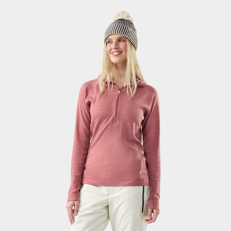 Women's Classic Thermal Merino Base Layer 1/2 Zip Hoodie - Rosewood Heather / L