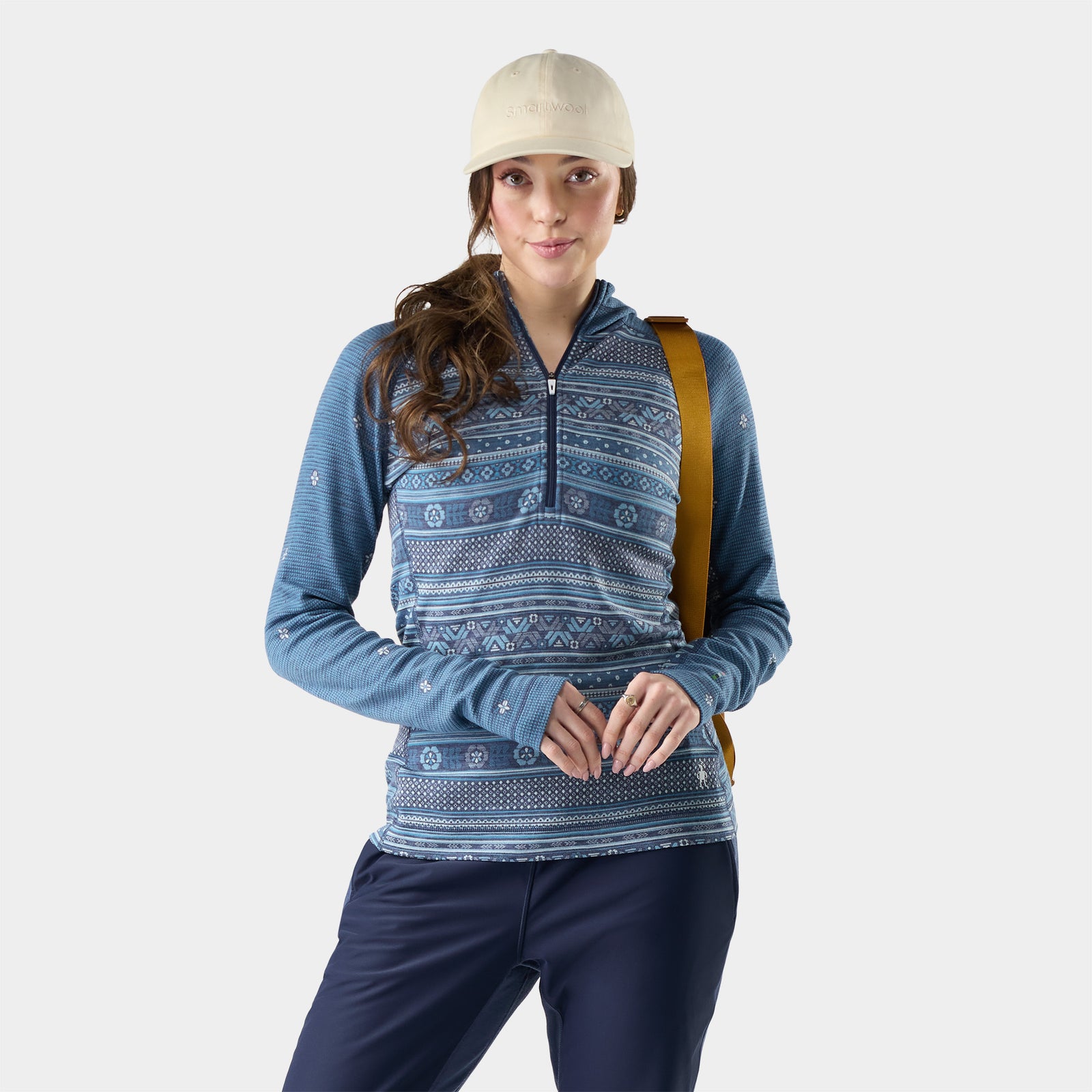 Women's Classic Thermal Merino Base Layer 1/2 Zip Hoodie Rosewood Heather - ver - 1