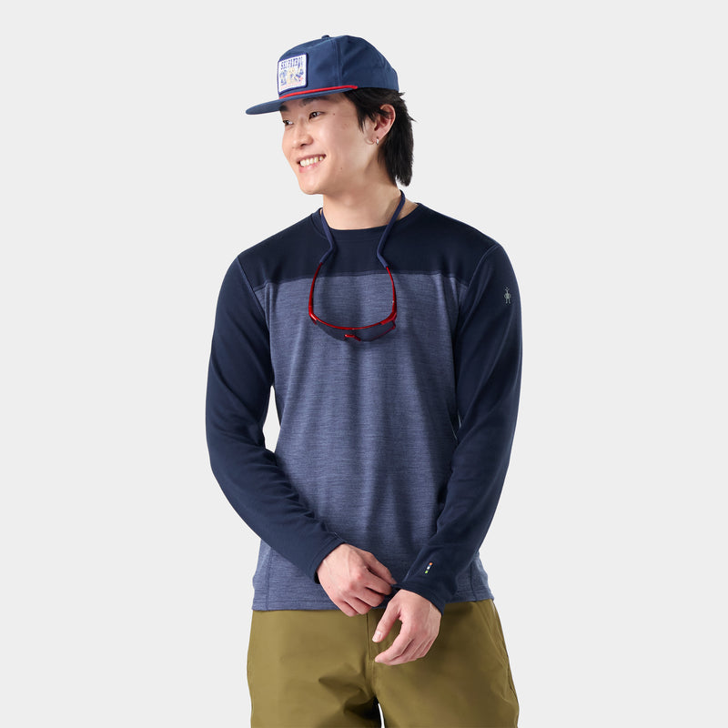 Men's Classic Thermal Merino Base Layer Colorblock Crew - Deep Navy-Nightfall Blue / L