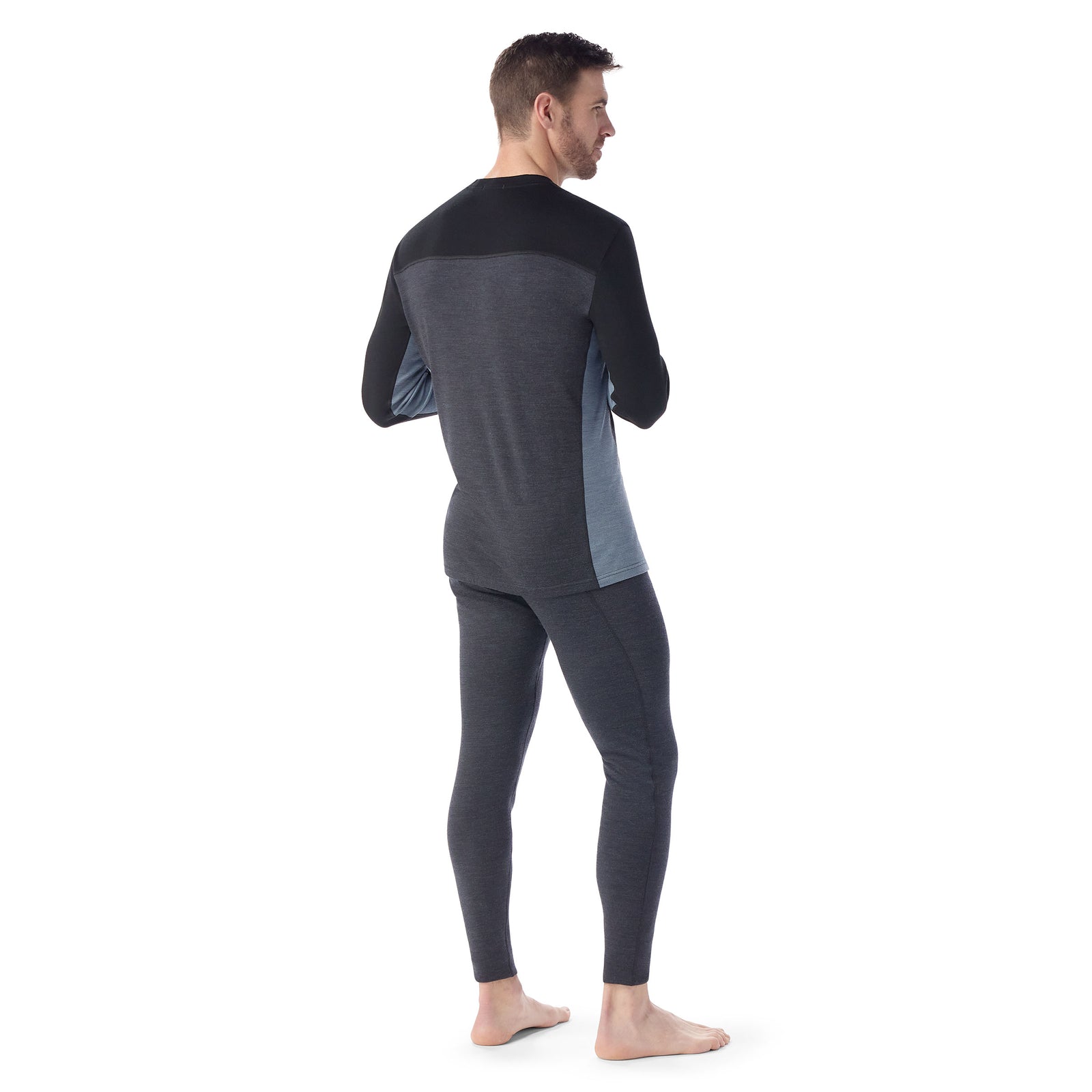 Men's Classic Thermal Merino Base Layer Colorblock Crew Charcoal-Honey Gold - ver - 6