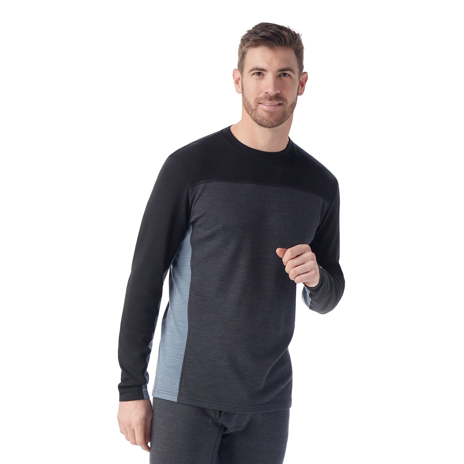Men's Classic Thermal Merino Base Layer Colorblock Crew Charcoal-Honey Gold - ver - 5