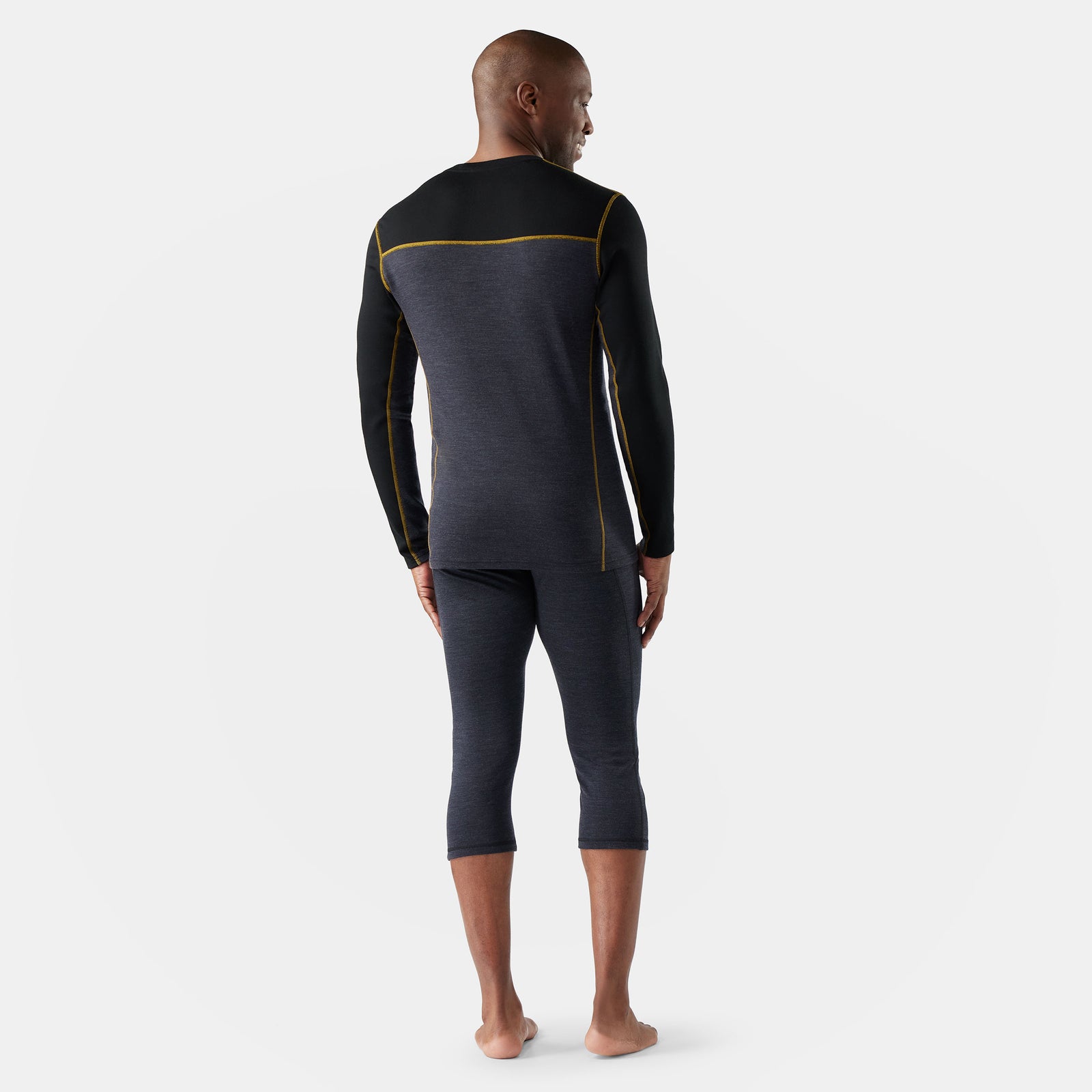 Men's Classic Thermal Merino Base Layer Colorblock Crew Charcoal-Honey Gold - ver - 2