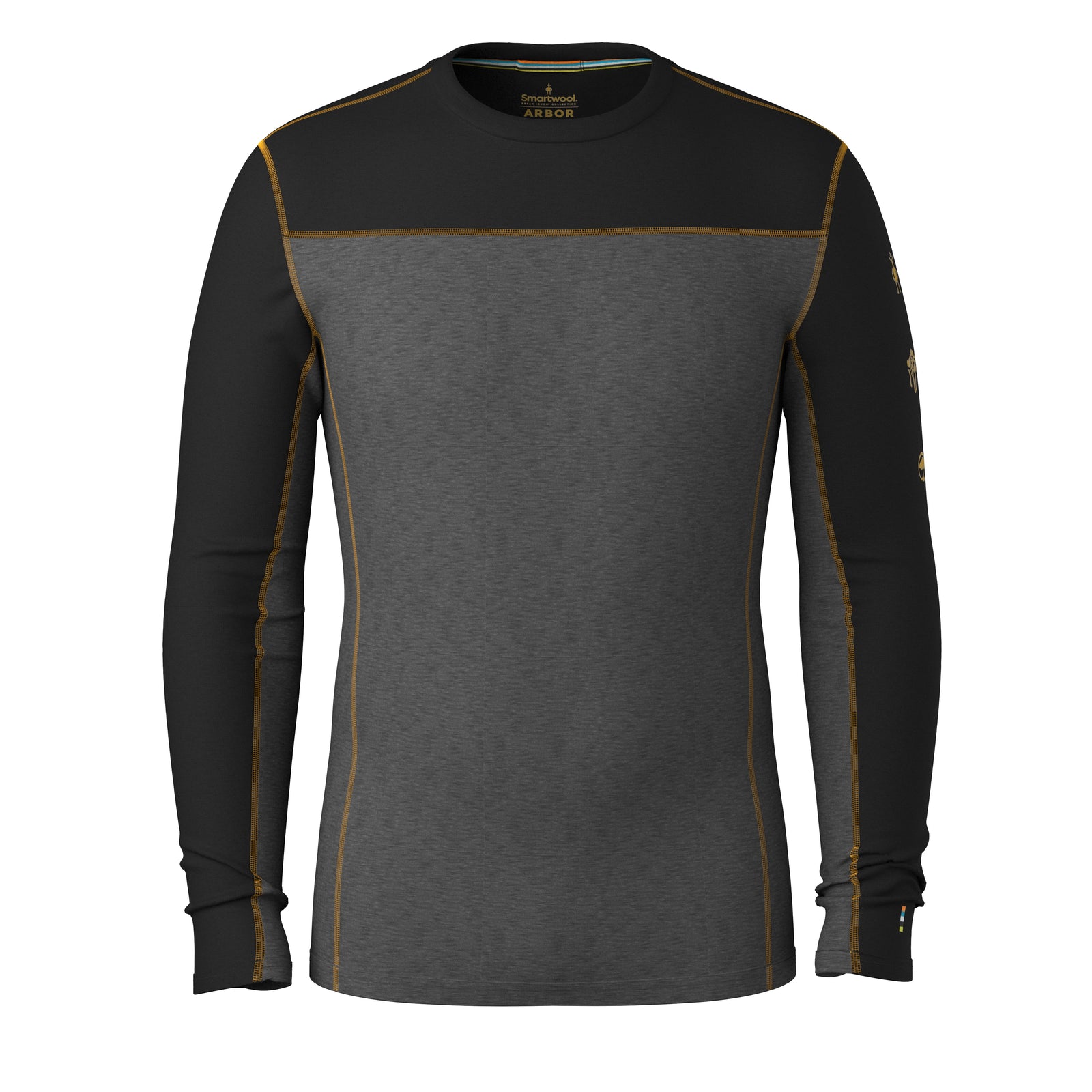 Men's Classic Thermal Merino Base Layer Colorblock Crew Charcoal-Honey Gold - ver - 3
