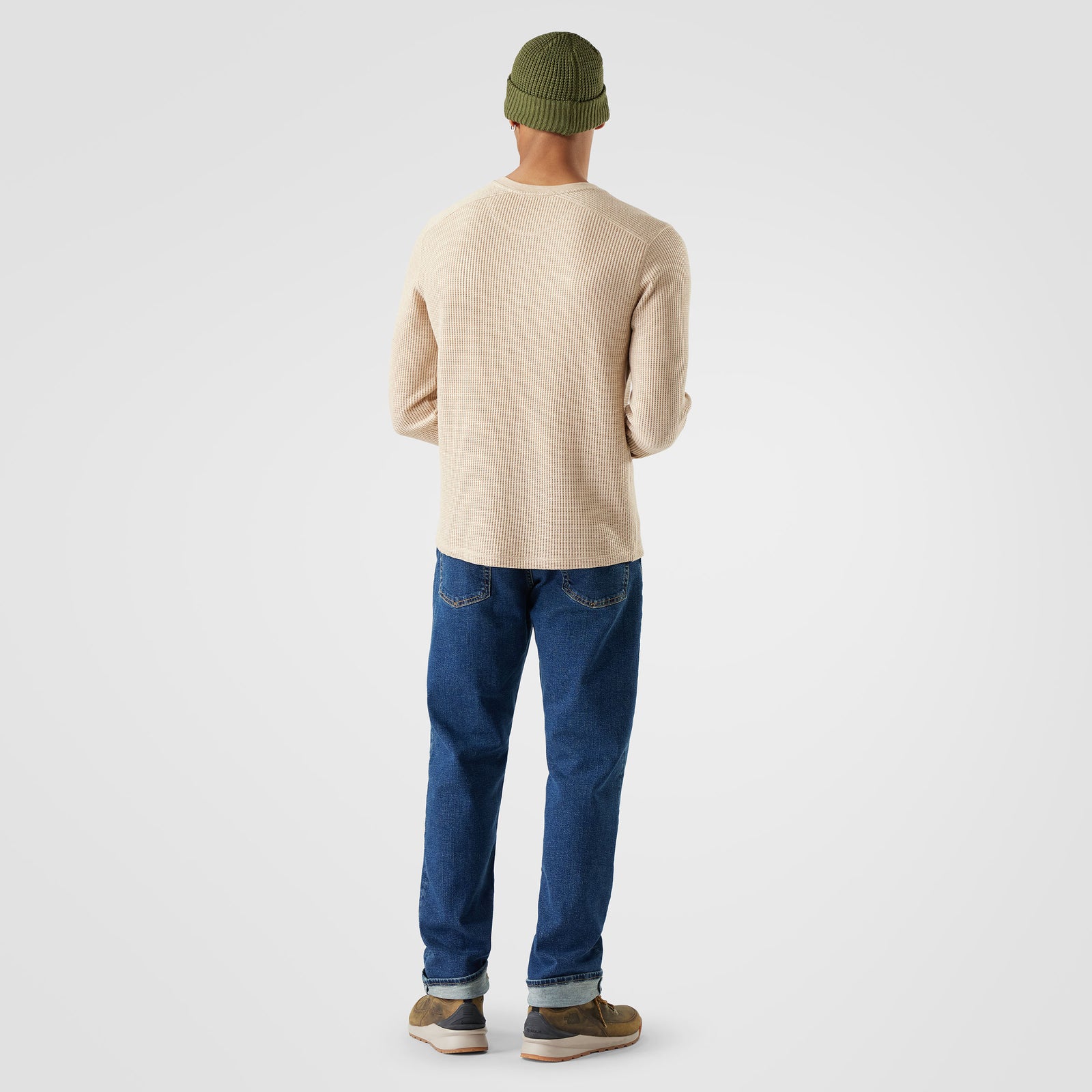 Men's Waffle Long Sleeve Henley Toffee Cream Heather - ver - 2