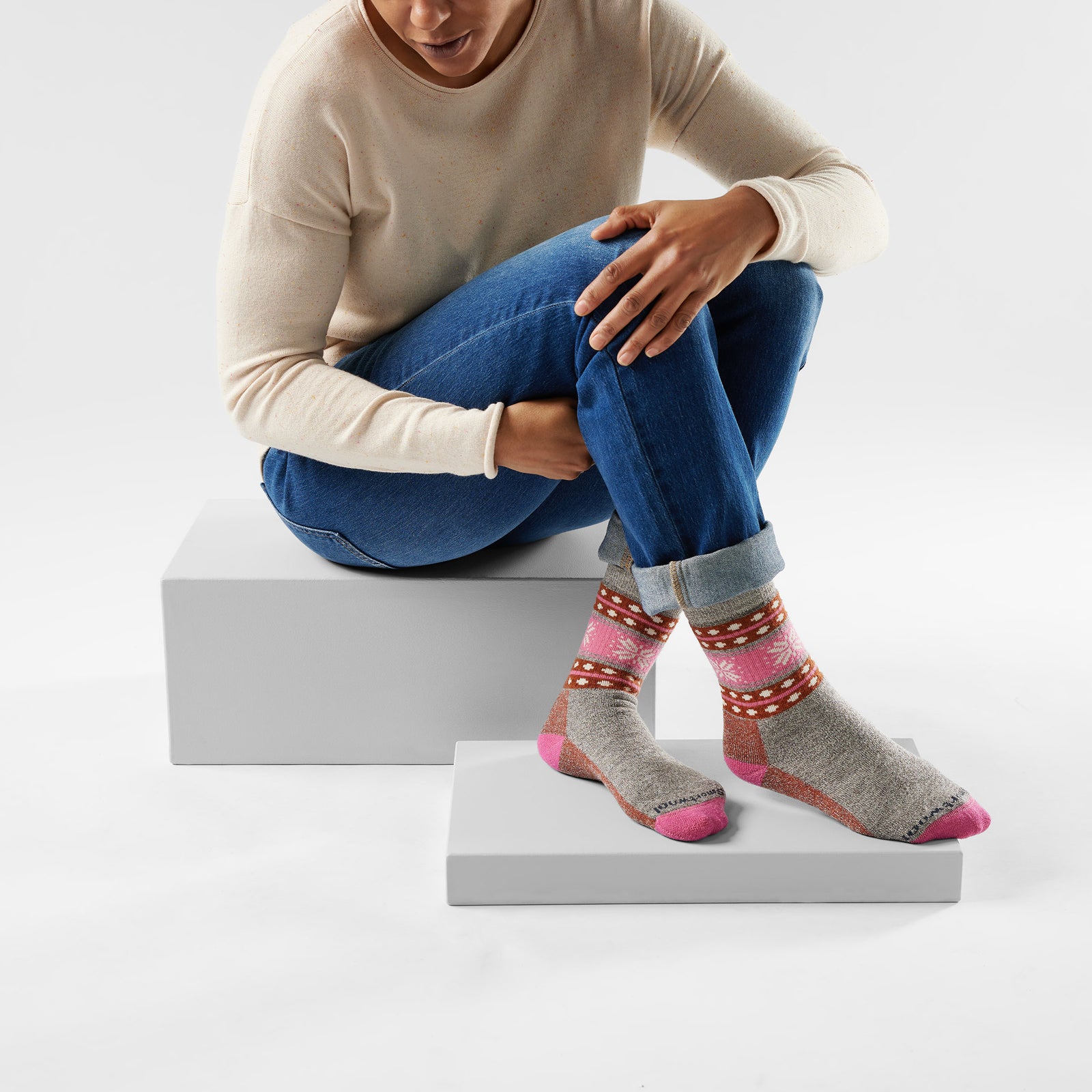 Women's Everyday Cozy Snowflake Dream Crew Socks Taupe-Natural Marl - ver - 2