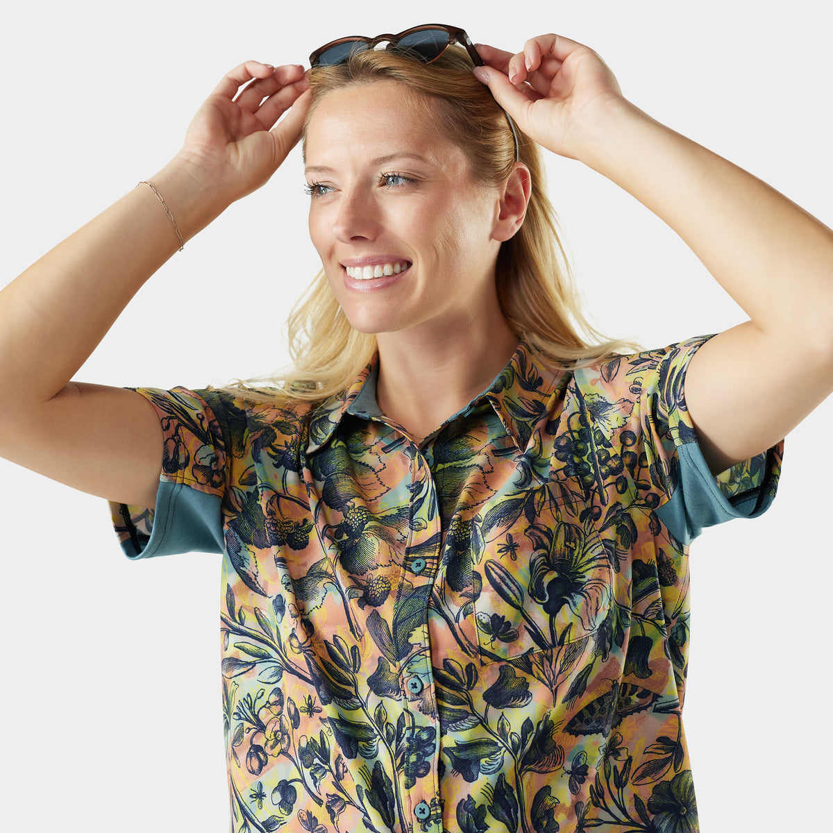 Women’s Everyday Short Sleeve Button Down Multi Floral Party - 3