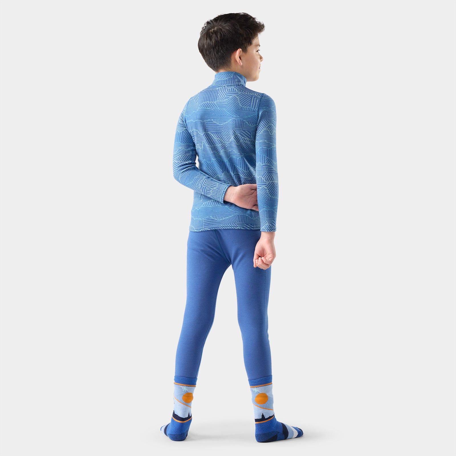 Kids' Classic Thermal Merino Base Layer 1/4 Zip Indigo Linear Peaks - ver - 2