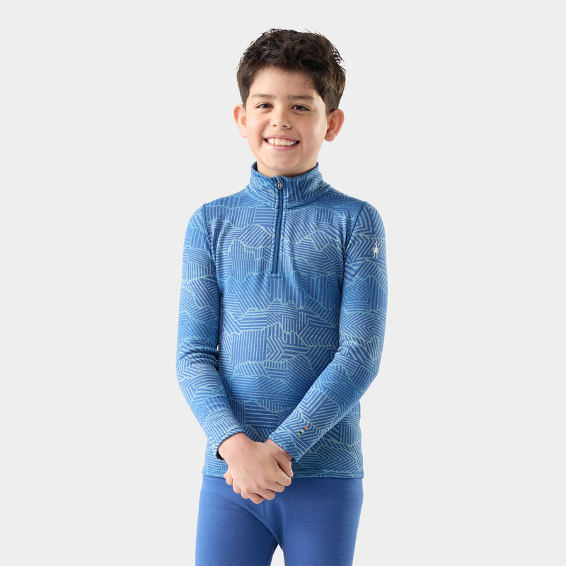 Kids' Classic Thermal Merino Base Layer 1/4 Zip - Indigo Linear Peaks / L