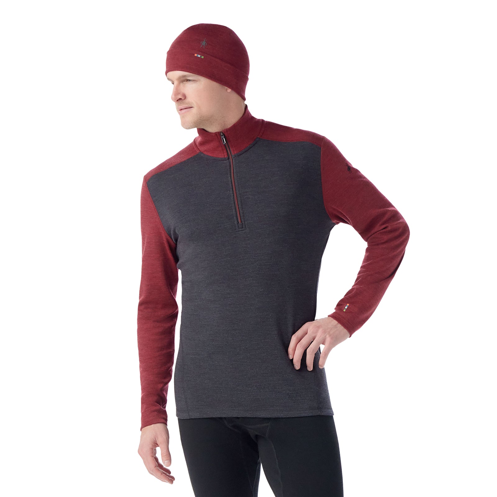 Men's Classic Thermal Merino Base Layer 1/4 Zip Deep Navy-Currant Heather - ver - 1