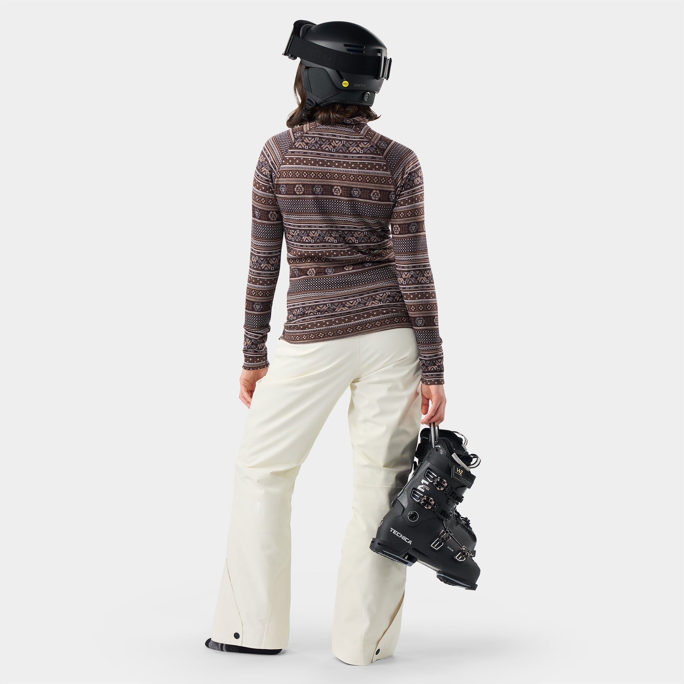 Women's Classic Thermal Merino Base Layer 1/4 Zip Mocha Fair Isle Fun