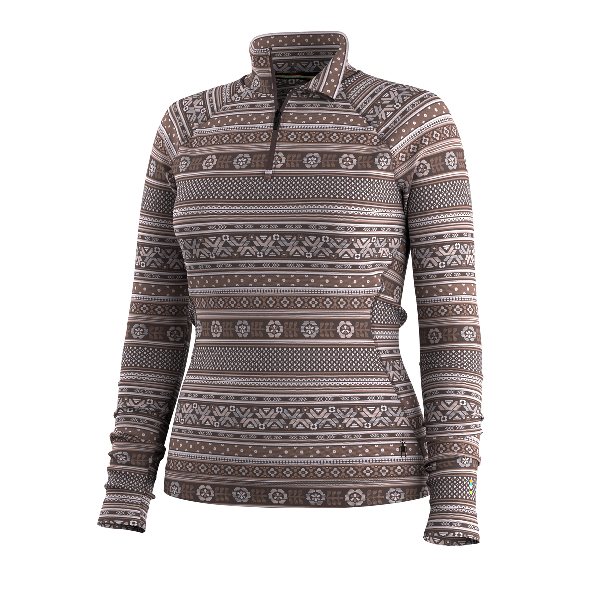 Women's Classic Thermal Merino Base Layer 1/4 Zip Mocha Fair Isle Fun