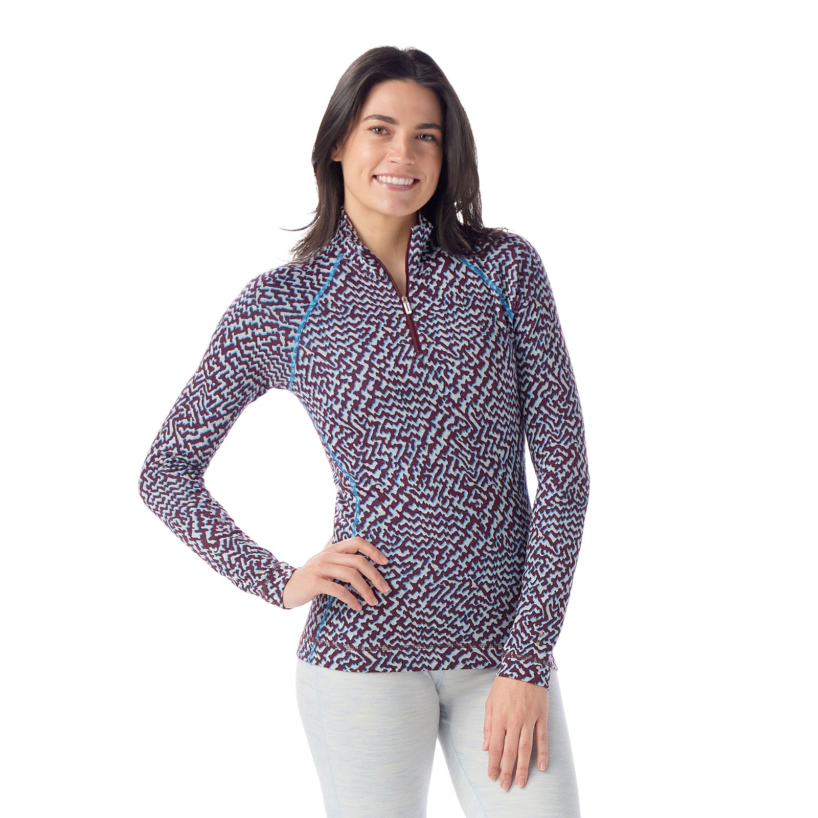 Women's Classic Thermal Merino Base Layer 1/4 Zip Arctic Green Heather - ver - 1