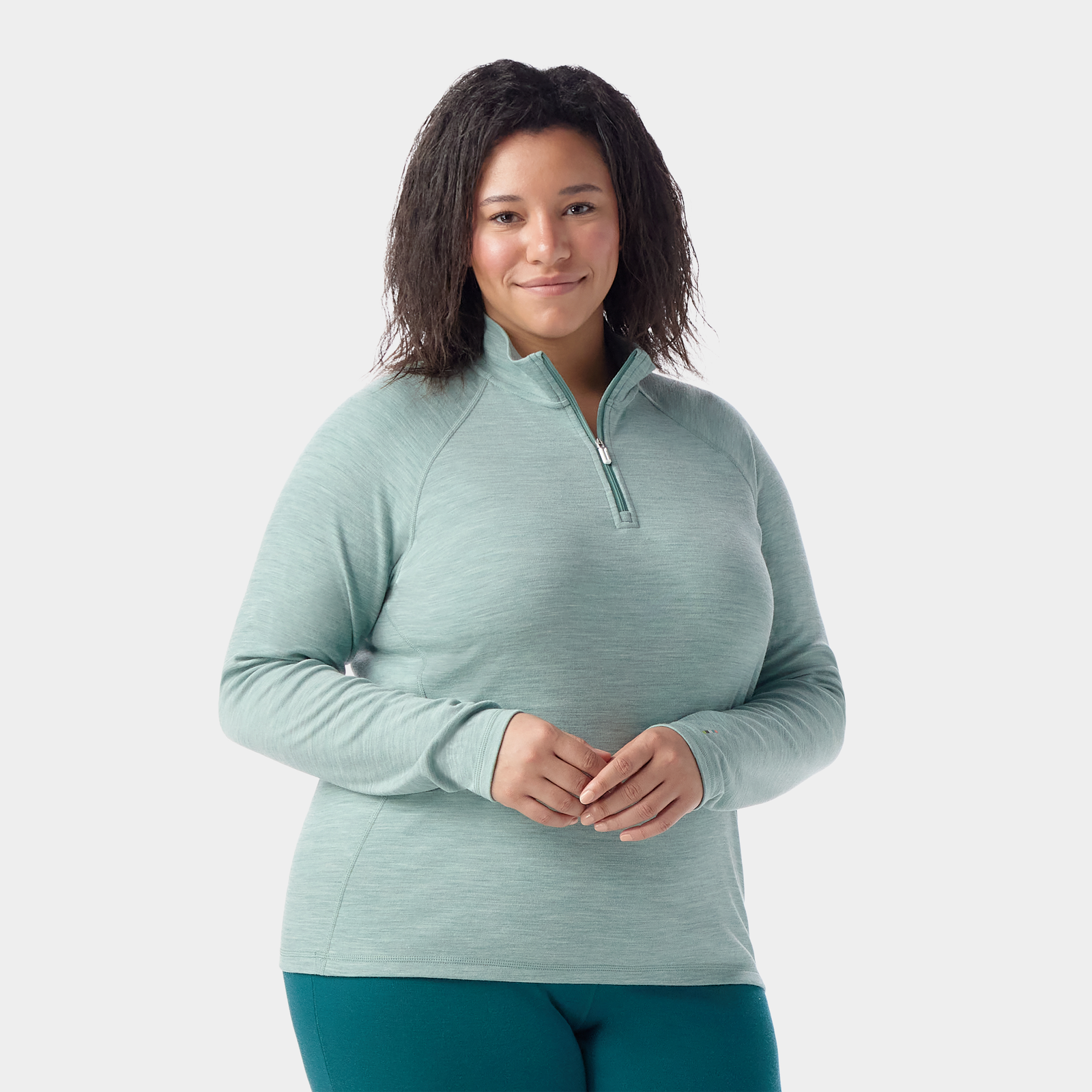 Women's Classic Thermal Merino Base Layer 1/4 Zip Plus Arctic Green Heather - ver - 1