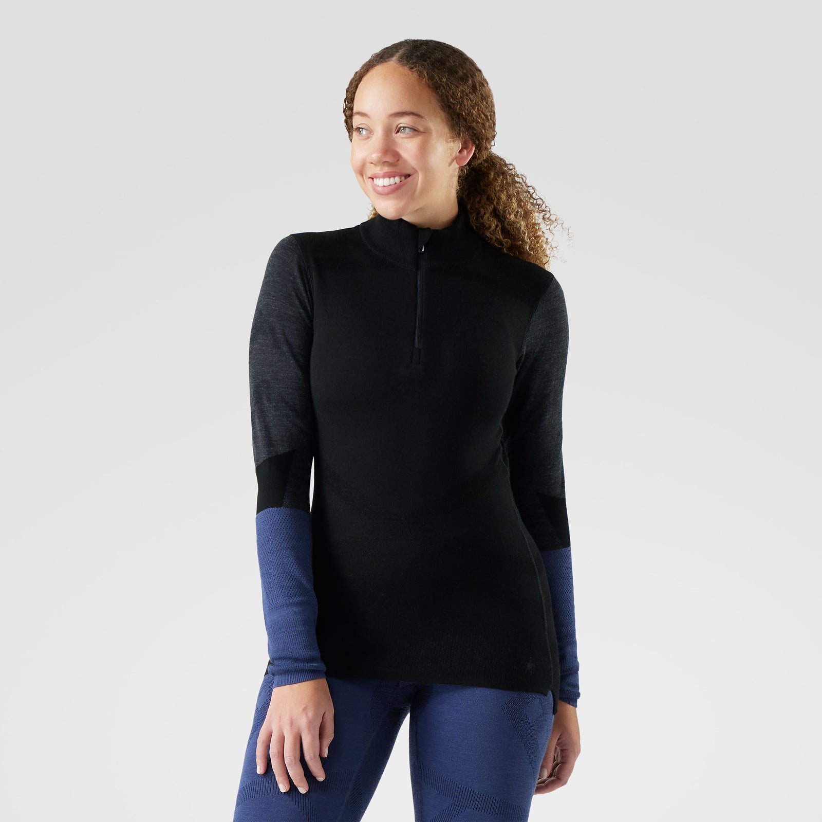 Women's Intraknit™ Thermal Merino Base Layer Colorblock 1/4 Zip Charcoal - ver - 1