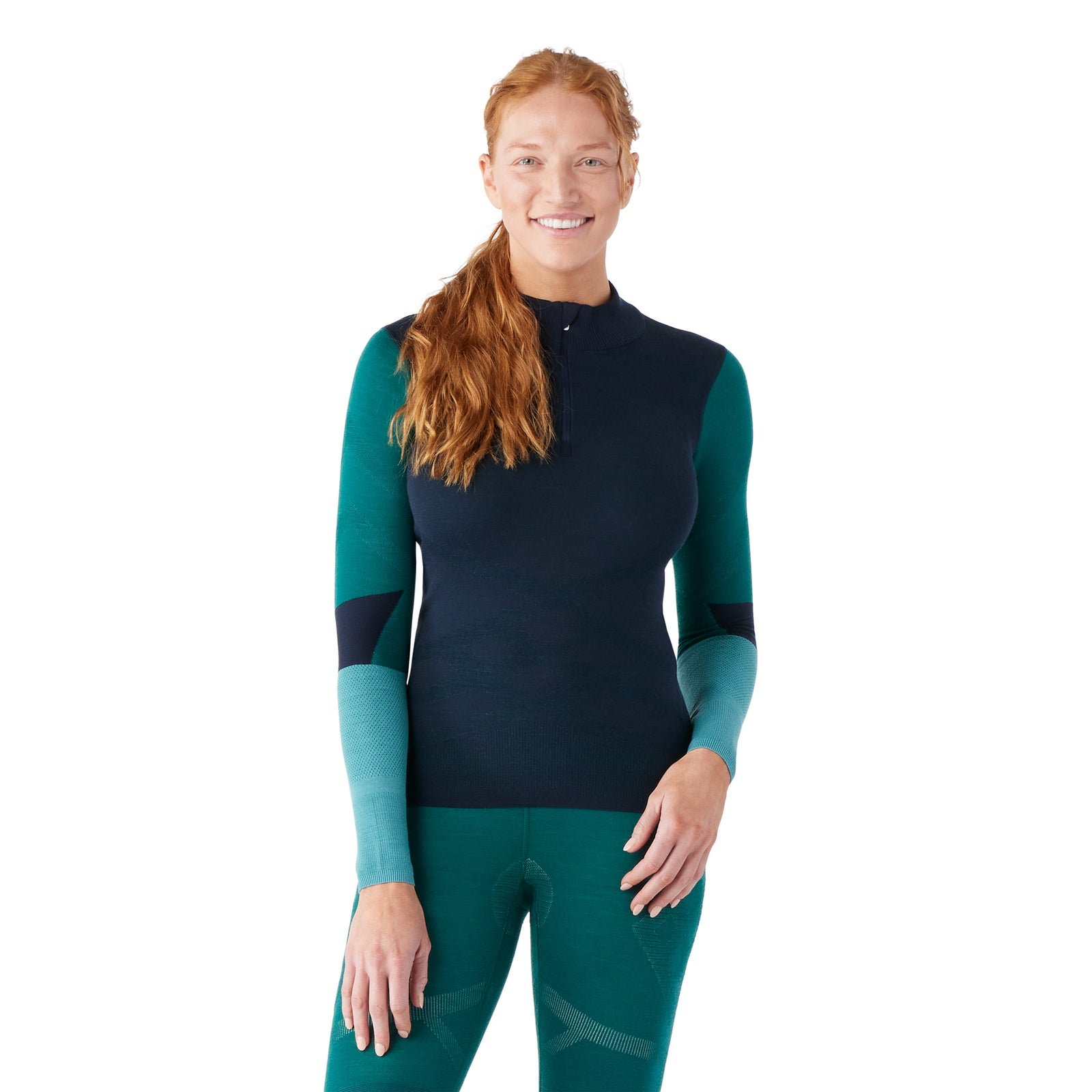 Women's Intraknit™ Thermal Merino Base Layer Colorblock 1/4 Zip Black-Charcoal - ver - 1