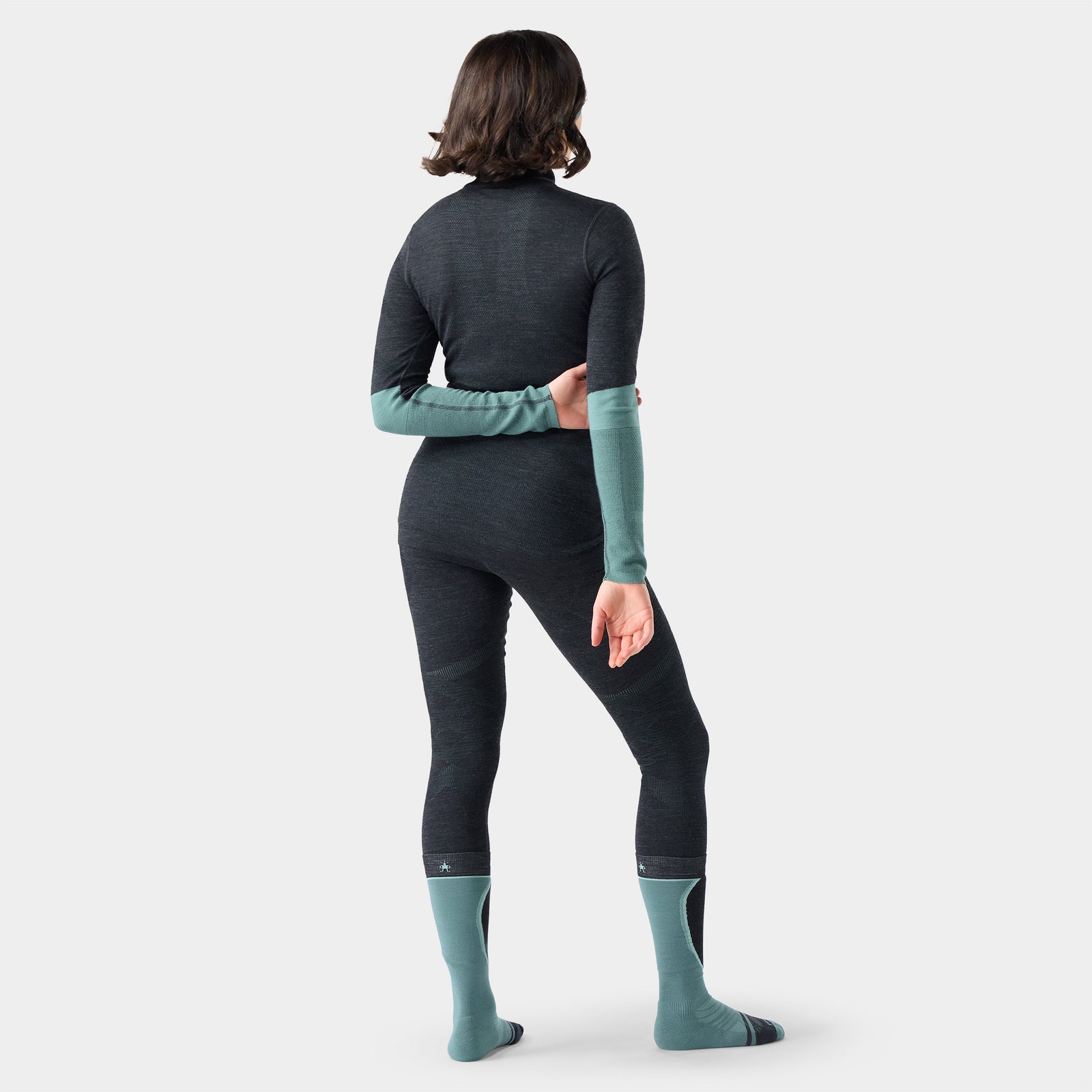 Women's Intraknit™ Thermal Merino Base Layer Colorblock 1/4 Zip Charcoal-Dusty Teal - ver - 2