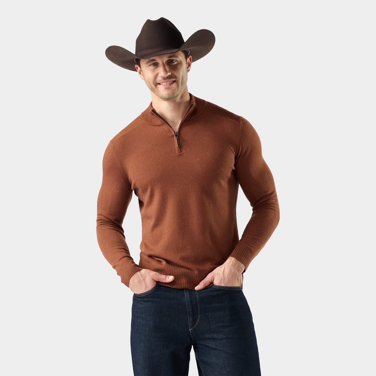 Men's Sparwood 1/4 Zip Sweater Burnt Sienna Donegal - 